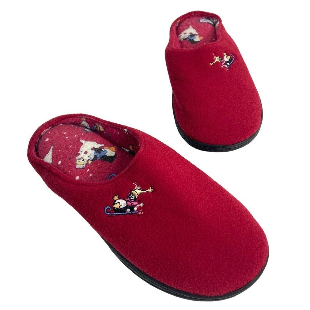 Vintage Women's Christmas Penguin Slip-On Slippers Size 6 Mixfit Red Snow Winter